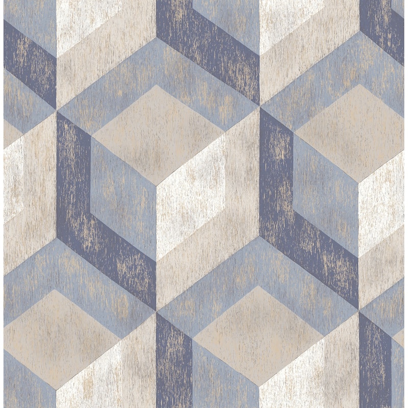 A-Street Prints Clarabelle Blue Rustic Wood Tile Wallpaper