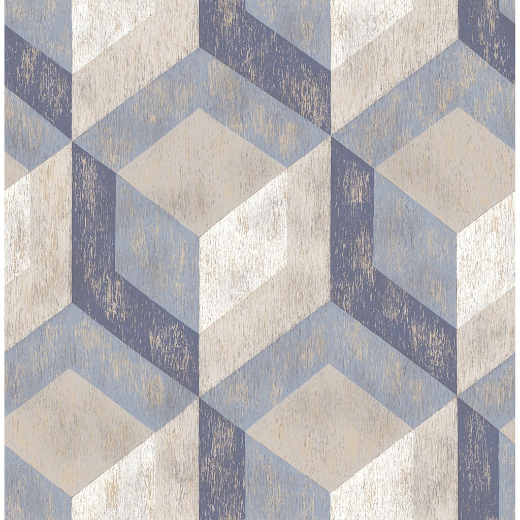 A-Street Prints Clarabelle Blue Rustic Wood Tile Wallpaper