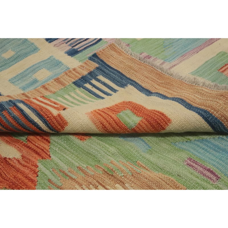 Hand Woven Oriental 100% Wool Carpet Southwestern Tribal Navy Blue & Blues Kilim Area Rug - 13' 0'' X 9' 9''