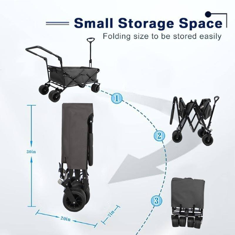 Folding Wagon with All-Terrain Wheels, 230lbs Capacity, Telescoping Handle, and Dust Cover for Beach, Outdoor, and Garden Use