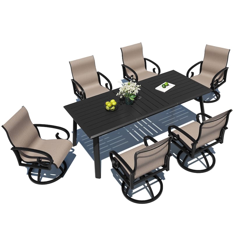 7/9-Piece Aluminum Patio Dining Set Sunbrella Swivel Chair and Dining Table with Umbrella Hole - Augustine Ashe - Set of 7
