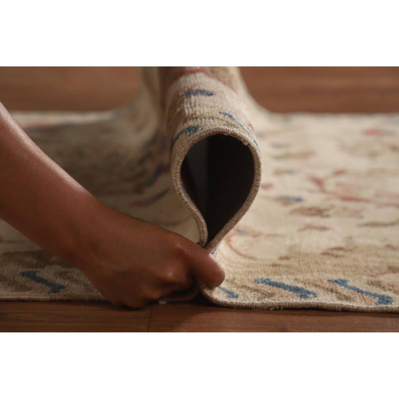 Hand Knotted Oriental 100% Wool Carpet Traditional All-Over Beige & Ivories Tabriz Runner Rug - 11' 1'' X 3' 3''