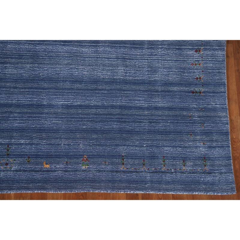 Blue Gabbeh Indian Area Rug Handmade Wool Carpet - 8'0"x 9'8"