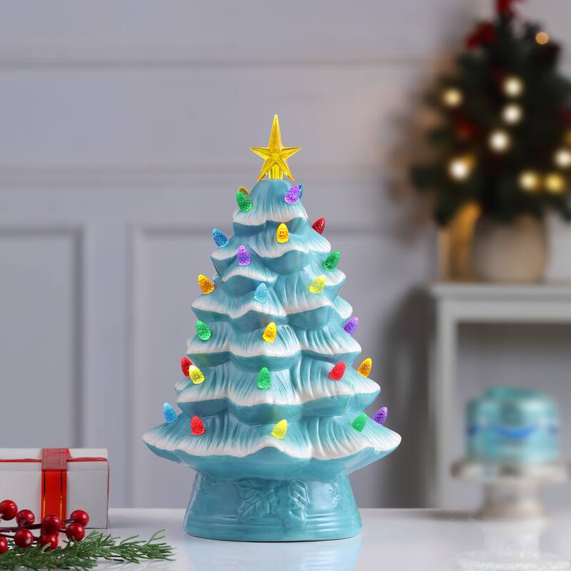 12" Nostalgic Ceramic Tree - Light Blue