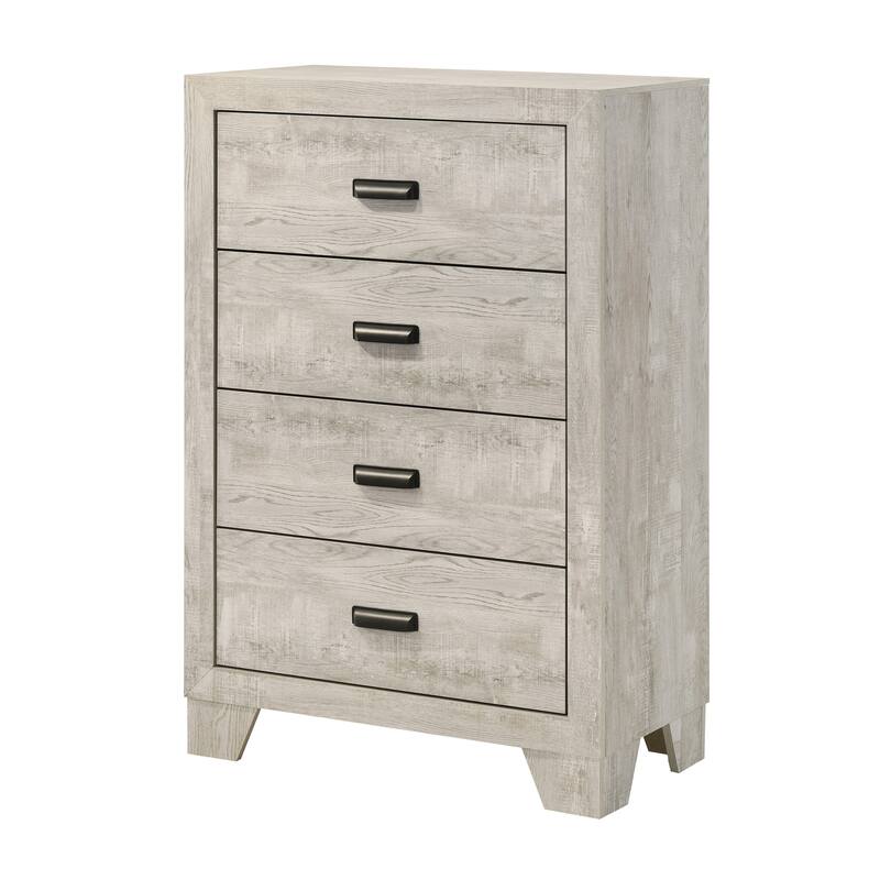 Transitional Whitewashed 4-Drawer Tall Chest with Metal Hardware