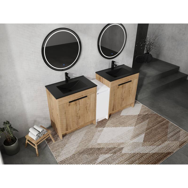 72" Freestanding Bathroom Vanity Set with Adjustable Storage Cabinets, Black Ceramic Sink