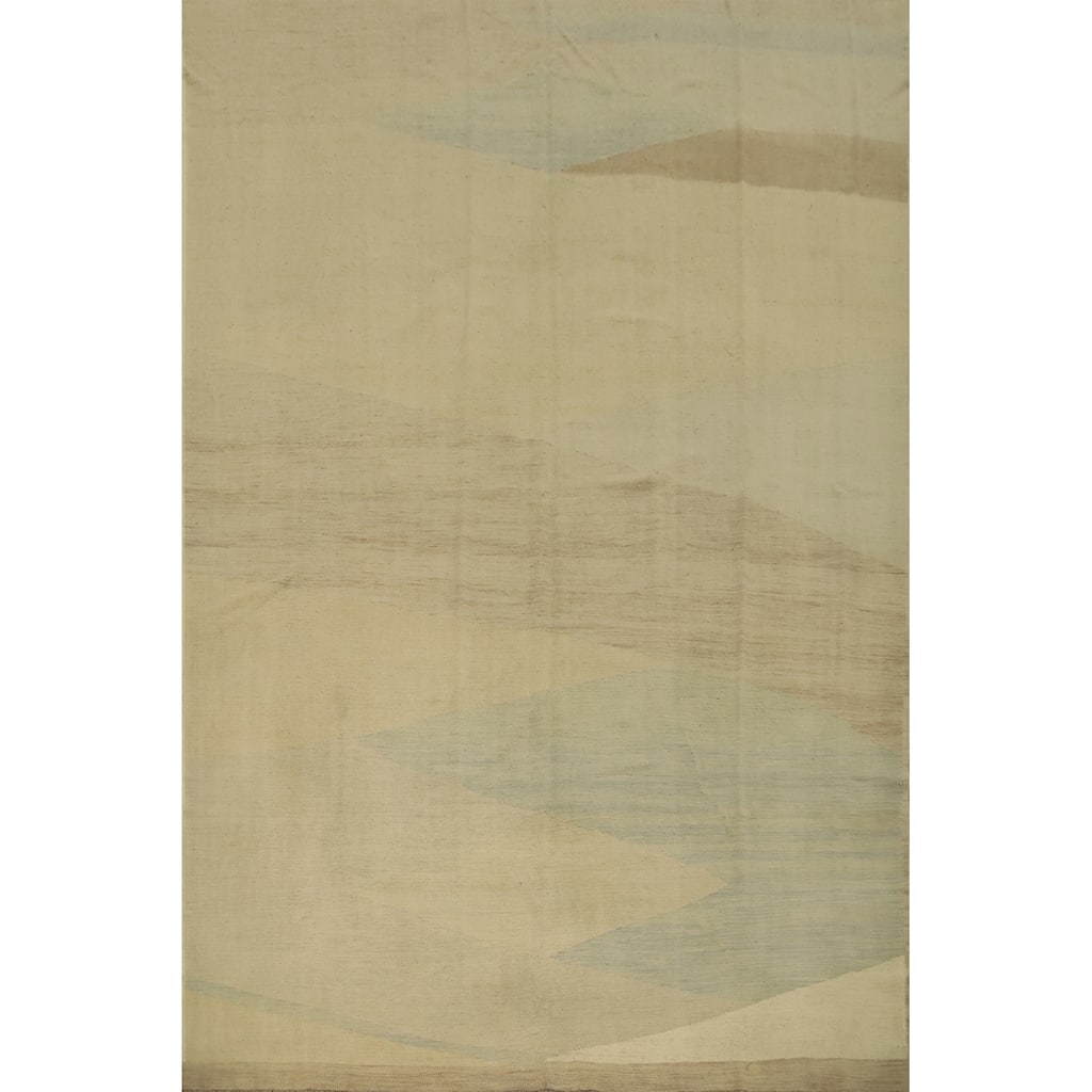 Hand Woven Oriental 100% Wool Carpet Southwestern Modern Beige & Ivories Kilim Area Rug - 11' 9'' X 9' 0''