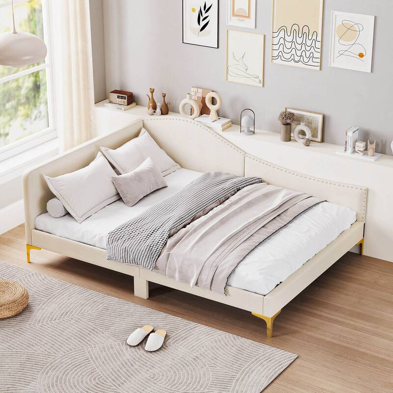Costway Twin/Full Size Upholstered Daybed Rivet-Tufted Platform Bed - Full
