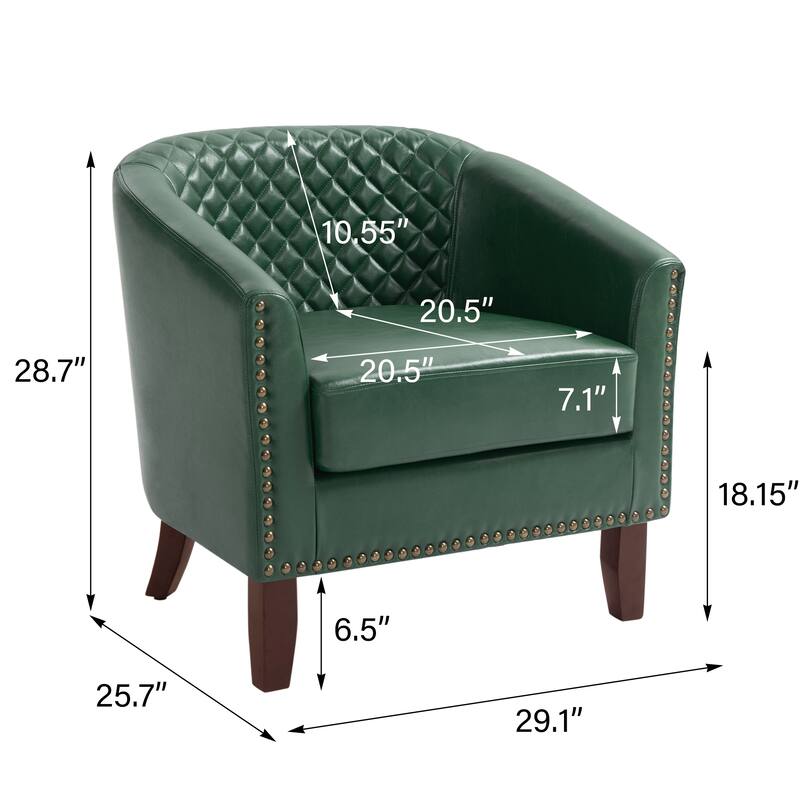 Faux Leather Tufted Nailheads Upholstered Barrel Accent Chairs