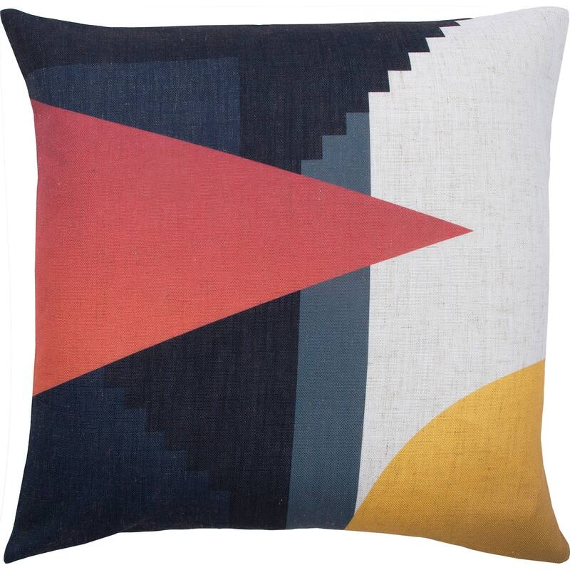 20" Blue, Red and Yellow Geometric Design Square Throw Pillow