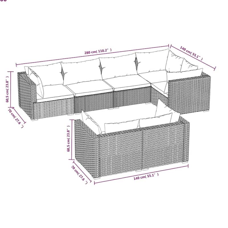 vidaXL Patio Lounge Set Outdoor Sectional Sofa Set Table Garden Poly Rattan - 27.6" x 27.6" x 23.8"