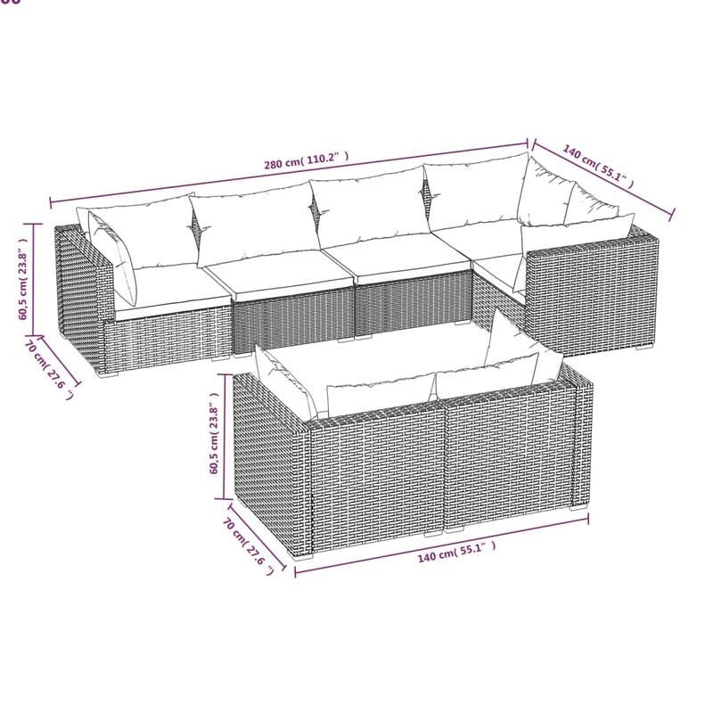 vidaXL Patio Lounge Set Outdoor Sectional Sofa Set Table Garden Poly Rattan