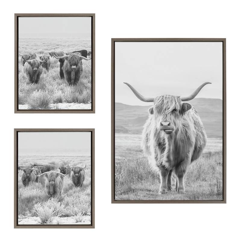Kate and Laurel Sylvie Cows BW Canvas Art Set by The Creative Bunch Studio - 3 Piece Set - Grey