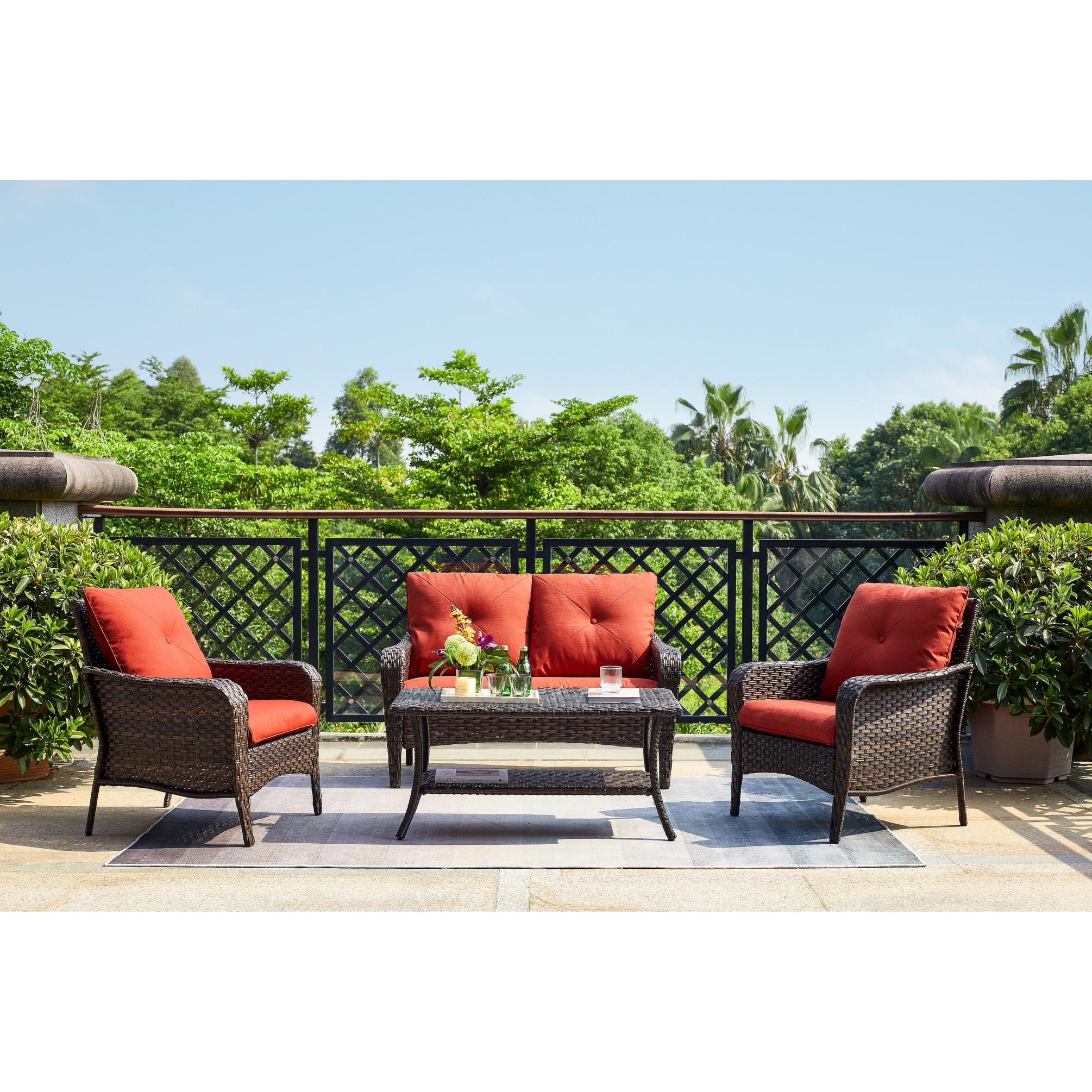 Tribeca 4 piece deals rattan set with cushion