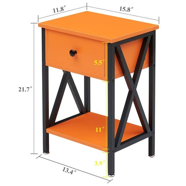 dimension image slide 3 of 12, VECELO Mid Century Modern Nightstand with Storage Shelves, Set of 2 Nightstands, End Table/Side Table