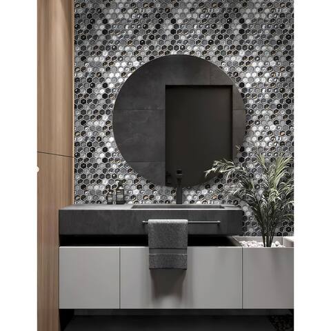 Apollo Tile 10 pack 10.8-in x 11.5-in Gray Hexagon Glossy and Matte Finished Glass Mosaic Floor and Wall Tile (8.63 Sq ft/case)