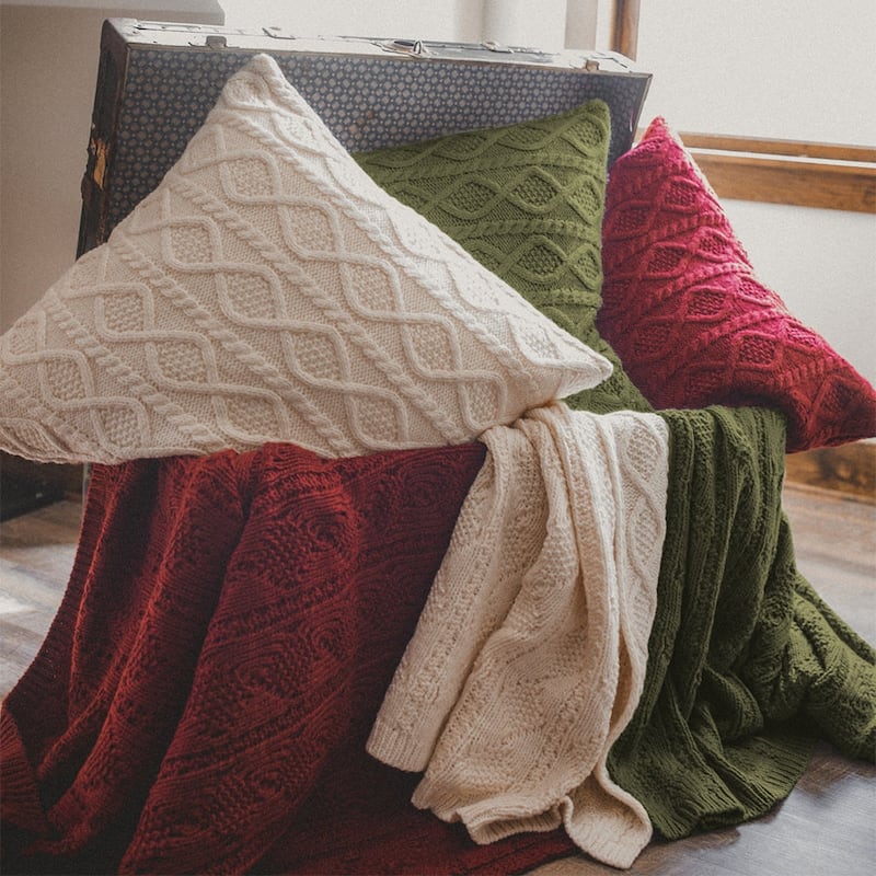 HiEnd Accents Cable Knit Soft Wool Throw Blanket, 50"x60"