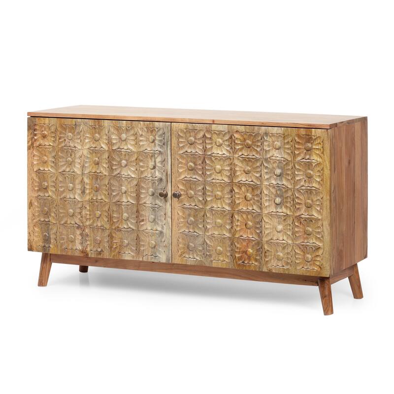 Grimsley Handcrafted Boho Acacia Wood 2 Door Cabinet by Christopher Knight Home - 47.00" L x 16.00" W x 26.50" H