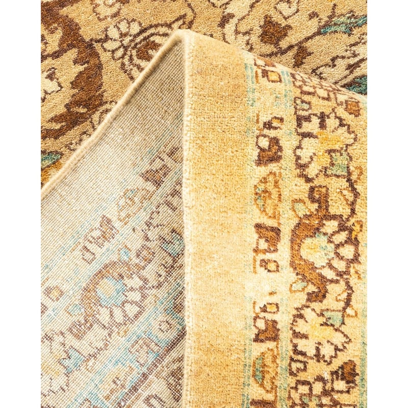 Overton Hand Knotted Wool Vintage Inspired Traditional Mogul Yellow Area Rug - 8' 3" x 10' 8"