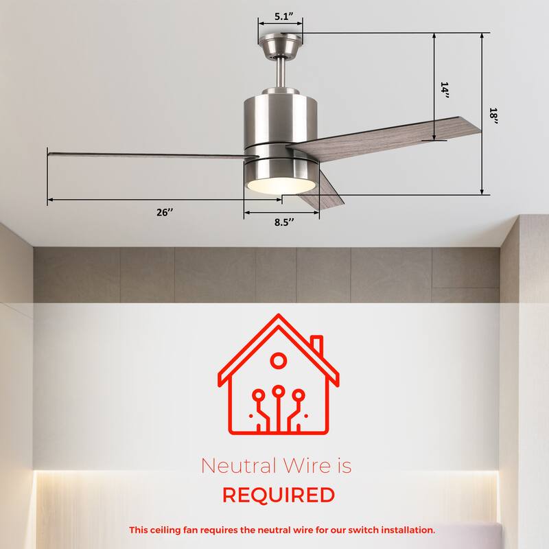 CARRO Aurora 52" Indoor Smart Ceiling Fan with LED Light and Wall Control-Downrod