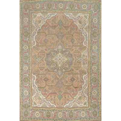 Hand Knotted Oriental 100% Wool Carpet Traditional Floral Peach Tabriz Area Rug - 12' 8'' X 9' 7''