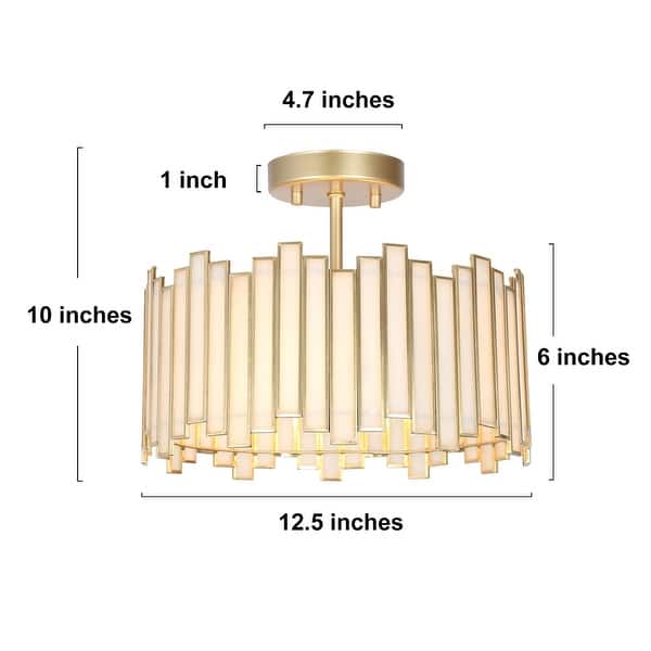 dimension image slide 1 of 2, Tifany Modern Gold 3-Light Drum Glass Chandelier Semi-Flush Mount Ceiling Light