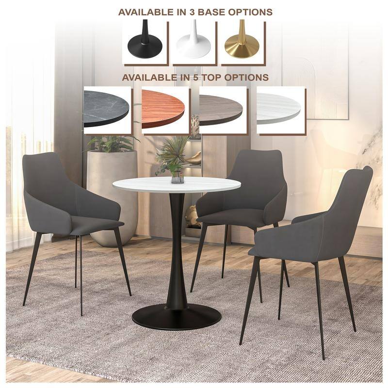 Bristol 27" Round Dining Table for 4, MDF Tabletop in Sleek Black Pedestal Base for Kitchen & Dining Room - 27.56"