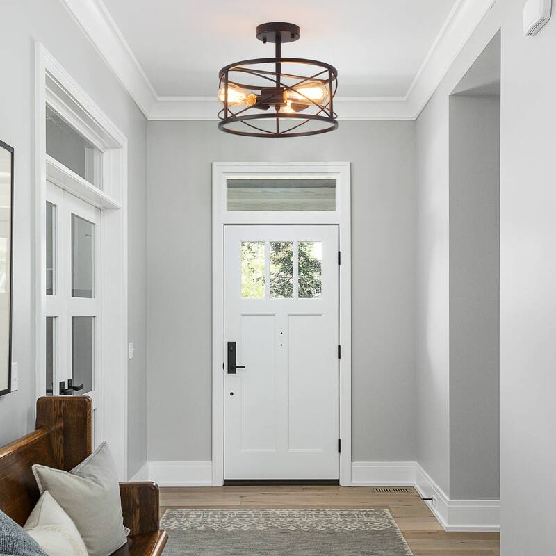 3-Light Metal Hanging Semi-Flush Mount Light Ceiling Light Fixture for Kitchen Island