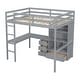preview thumbnail 10 of 11, Wood High Full Size Loft Bed with Desk,Storage Shelves and Drawers for Home
