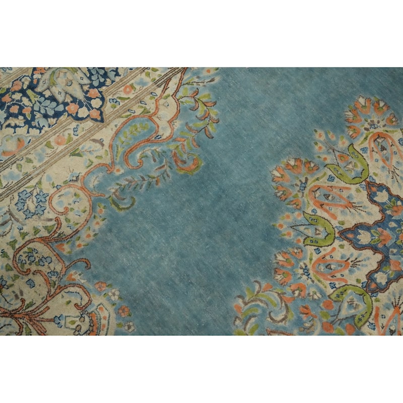 Hand Knotted Oriental 100% Wool Carpet Traditional Floral Navy Blue & Blues Kerman Area Rug - 10' 1'' X 7' 5''