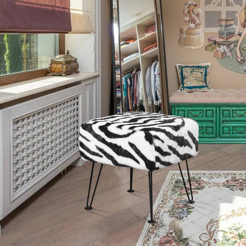 Home Soft Things Animal Pattern Ottoman Bench with Black Metal Legs