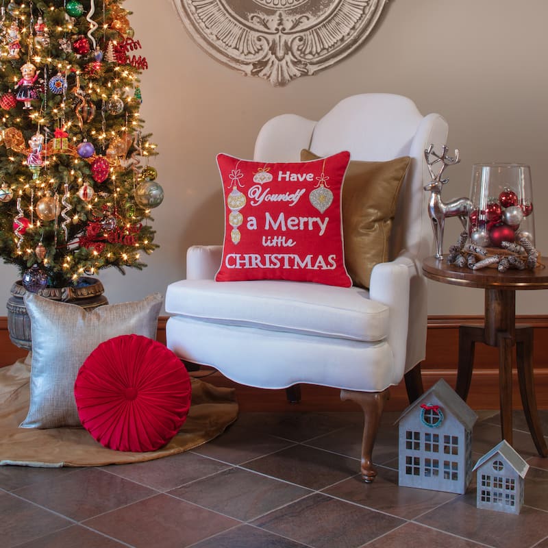 Pillow Perfect Indoor Merry Little Christmas Red 18-inch Throw Pillow Cover, 18 X 18 X 0.2
