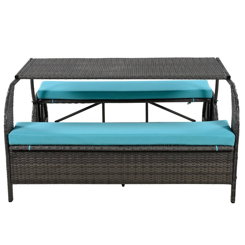 Multi-Functional Outdoor Patio Rattan Loveseat Sofa, Convertible 4-Seats Dining Set