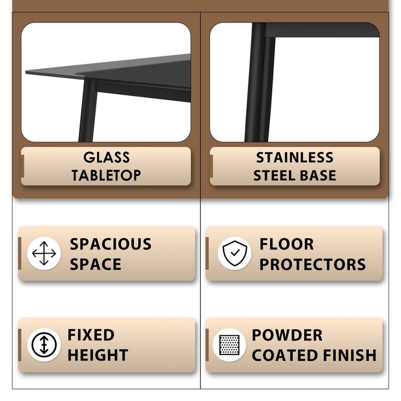 Zayle Rectangular Dining Table with Glass/Sintered Stone Tabletop in Steel