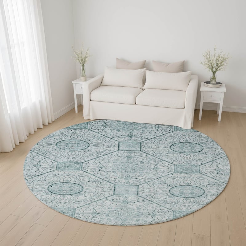 Premium Washable Super Soft Traditional Mosaic Mayfield Rug - Aqua - 8' x 8'