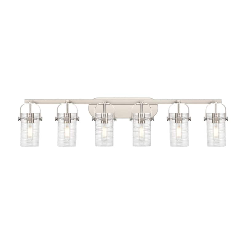 Innovations Lighting 423-6W-10-44 Pilaster II Cylinder Vanity Pilaster - Satin Nickel / Deco Swirl