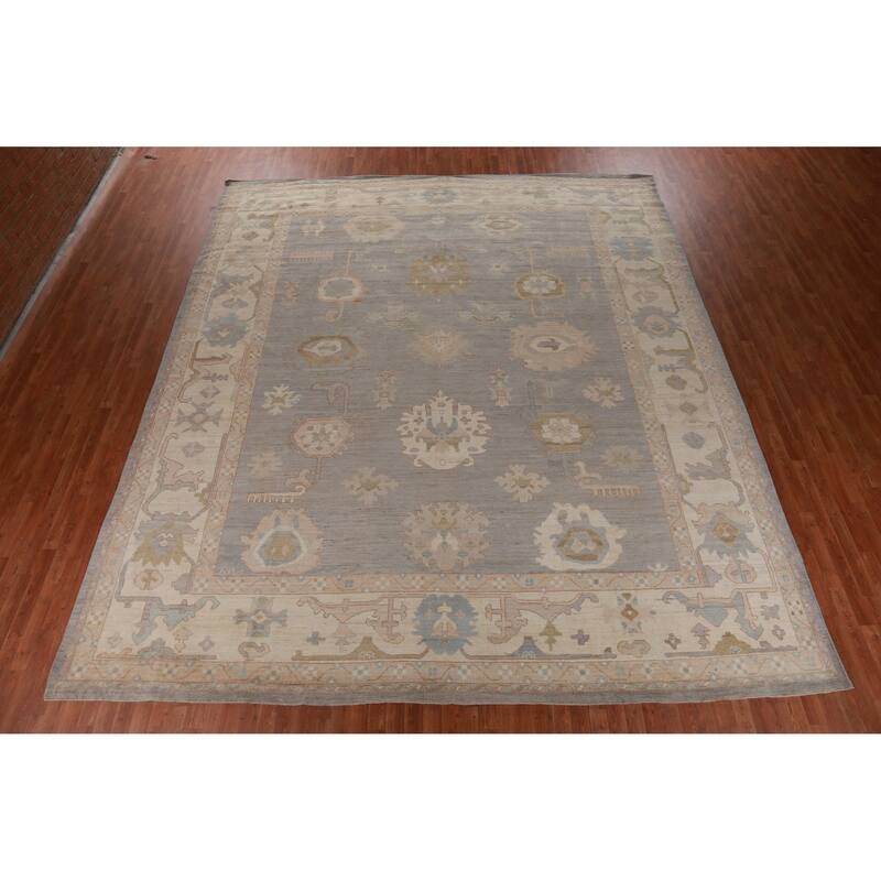 Hand Knotted Oriental 100% Wool Carpet Transitional All-Over Greys & Charcoal Oushak Area Rug - 14' 6'' X 12' 6''