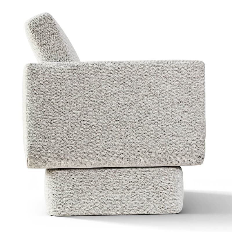 Beige Upholstered Swivel Barrel Accent Chair