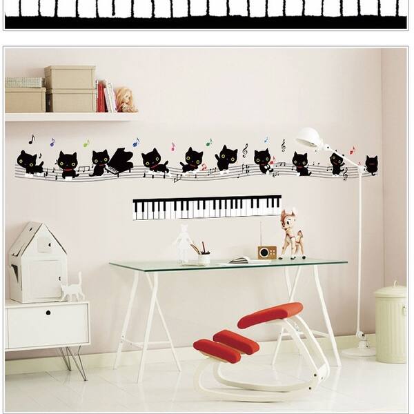 Shop Home Bedroom Pvc Cats Piano Printed Removable Decoration Wall Sticker Multicolor On Sale Overstock 28960288