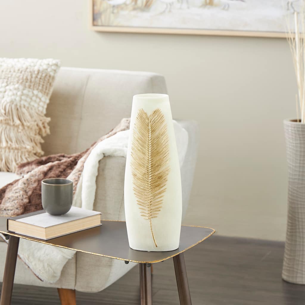 Cream Polystone Vase with Gold Leaf Relief