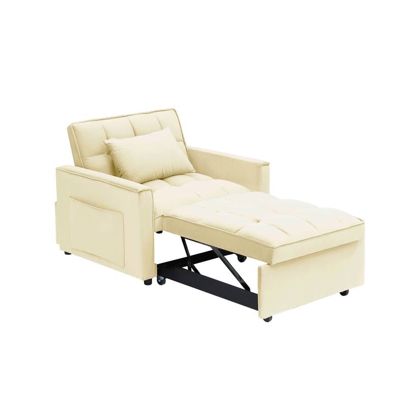 Creamy White Modern 70.86" 3 in 1 Single Convertible Sofa Bed with Adjustable Back and Moving Wheel for Living Room