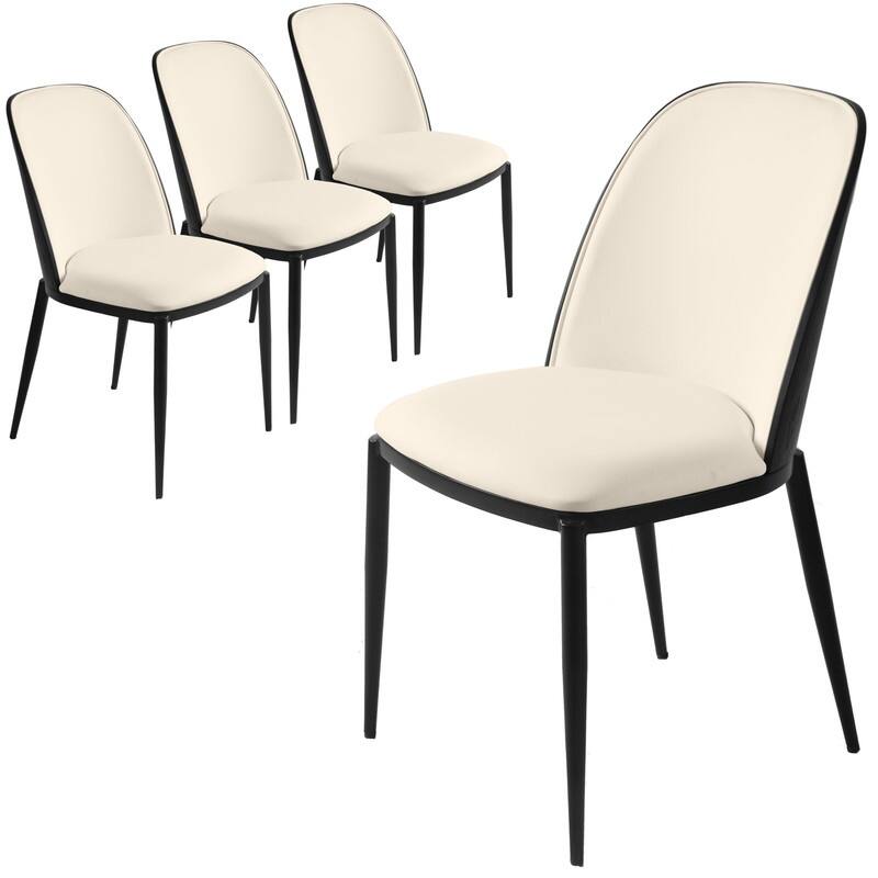 Dining Chair with Upholstered Seat Side Chair with MDF Wood Frame in Steel Set of 4 - Black/White