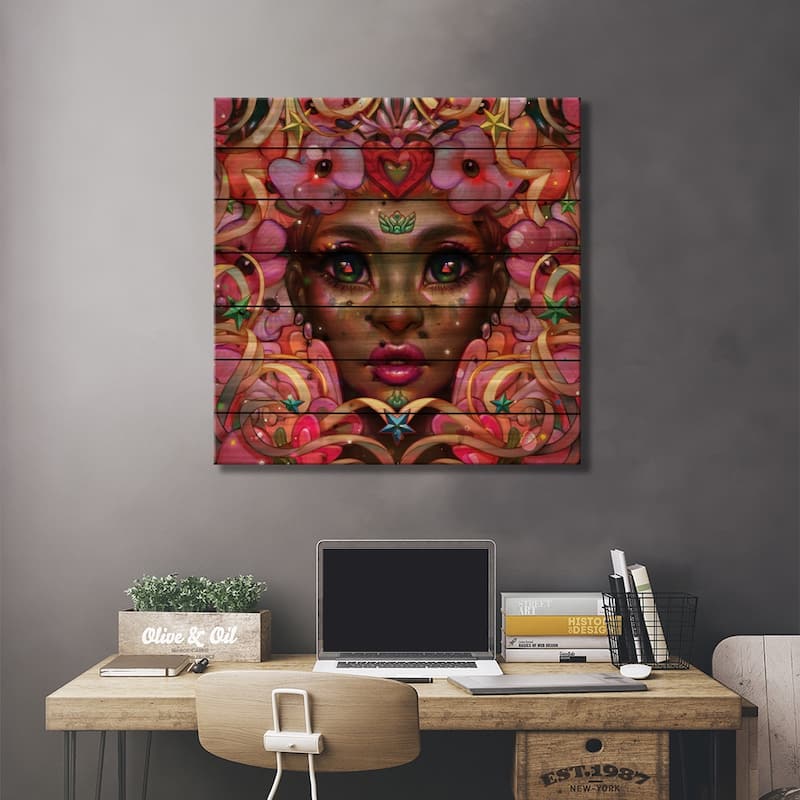 Pink Princess Print On Wood by Ejiwa Ebenebe - Multi-Color