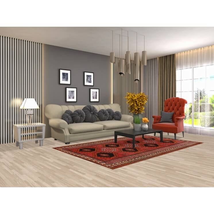 Geometric Orange Shiraz Persian Vintage Rug Hand-knotted Wool Carpet - 4'11"x 7'11"