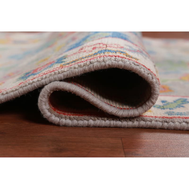 Gray Ivory Oushak Oriental Rug Handmade Wool Carpet - 2'7" x 6'0"