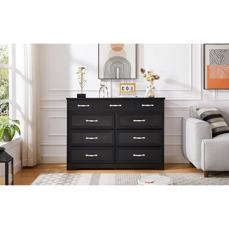 Modern Drawers Dressing with 9 Drawers Antique Handles, for Kids Room Living Room, Entryway and Hallway