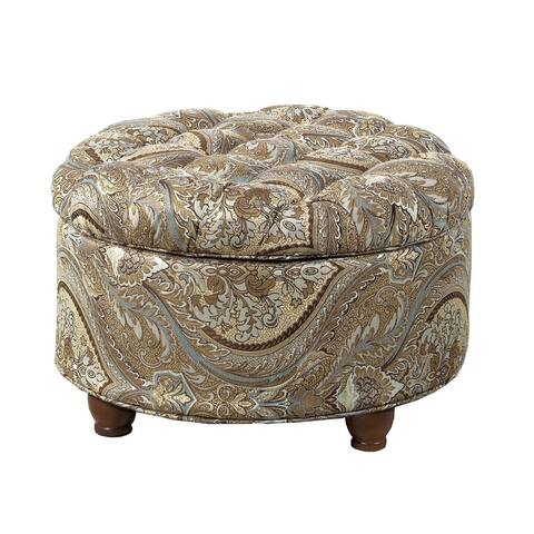 Paisley Patterned Fabric Upholstered Wooden Ottoman with Hidden Storage, Multicolor - 15 H x 25 W x 25 L Inches