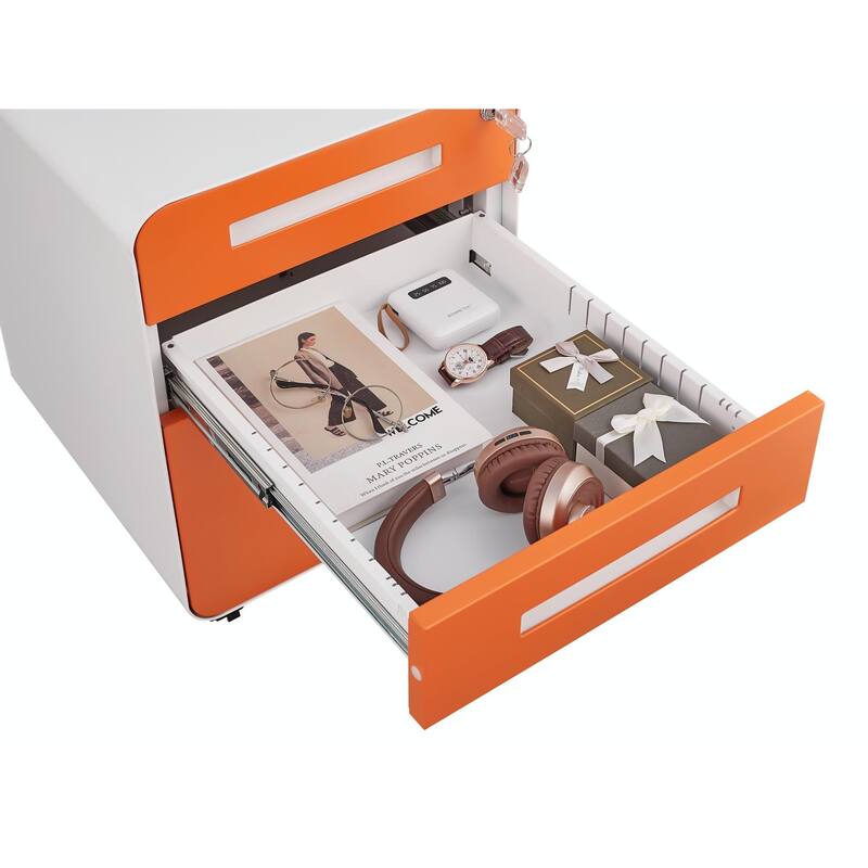 Lockable 3-Drawer File Cabinet with Wheels & Removable Pencil Tray