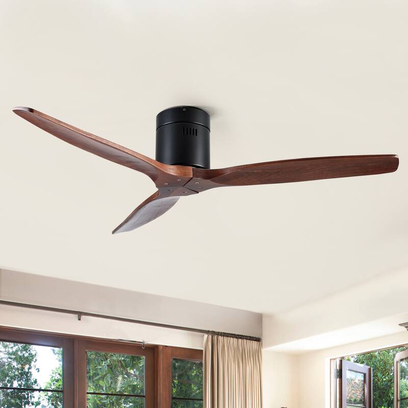 YUHAO SylvanAir Modern 52 in. Flush Mount Outdoor/Indoor Ceiling Fan with 3 Solid Wood Blades and DC Reversible Motor