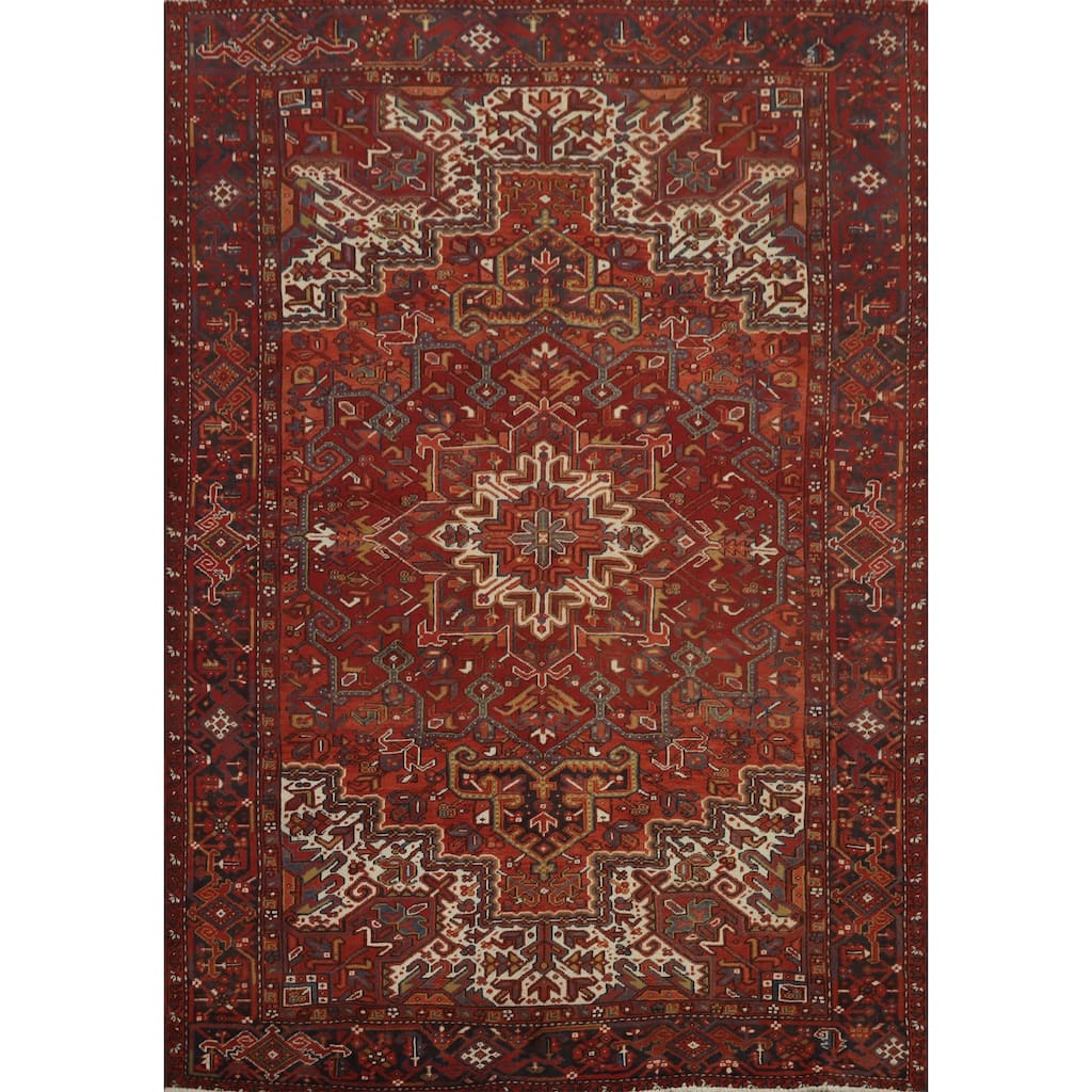 Hand Knotted Oriental 100% Wool Carpet Traditional Medallion Oranges & Rust Heriz Area Rug - 9' 8'' X 8' 0''